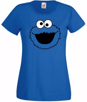 Buy Cookie Monster T Shirt Fruit Of The Loom Blue Lady Fit New Fun Top Retro  • 9.49£