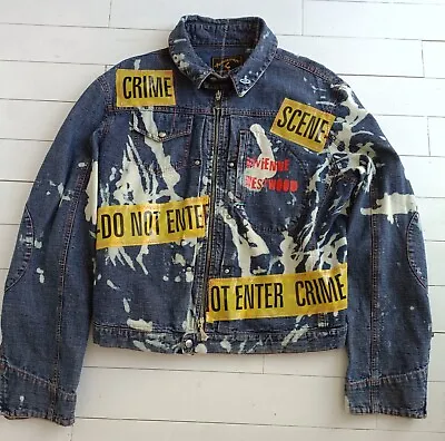 Buy VIVIENNE WESTWOOD DENIM Jacket Size MED Customised Unique CRIME SCENE TAPE PUNK • 245£