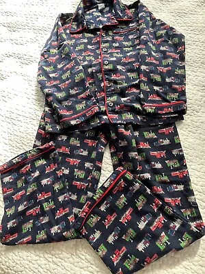 Buy JANIE AND JACK Size 7 PJs “Trains Through The Ages” Flannel Holiday Pajamas • 9.88£