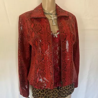 Buy Vintage Red Genuine Leather Snakeskin Embossed Jacket Size Women’s 8  • 118.12£