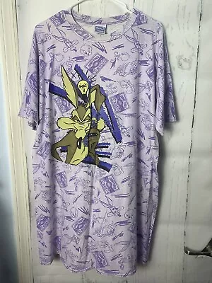 Buy 1996 Vintage Looney Tunes USA XXL Purple Wile E. Coyote  Sleep Wear Shirt • 23.12£
