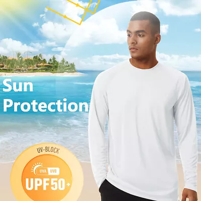 Buy UPF 50+ Outdoor Sunscreen Quick Dry Top Men Long Sleeve Shirts Sun UV Protection • 6.89£