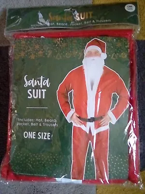 Buy Bnwt Santa Suit Includes Hat,beard, Jacket,beltand Trousers Onesize • 9.75£