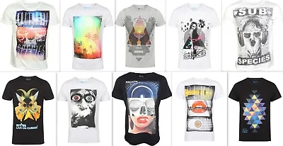 Buy Mens T-Shirt Slim Fit Pure Cotton Crew Neck Short Sleeve Electro Graphic • 1.99£