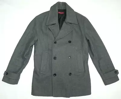 Buy Merona  Mens Grey Wool Blend Pea Coat  Size S Mint Condition • 26.99£