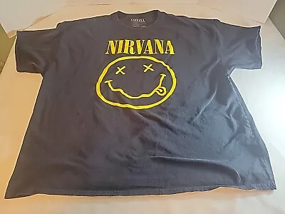 Buy Nirvana Smiley Face Logo Black Band T-Shirt 3XL Kurt Cobain Grunge Tour 2020 • 10.42£