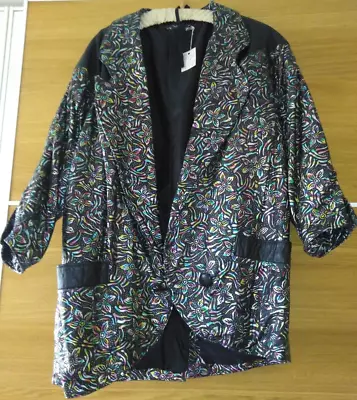 Buy VINTAGE 70's 80's Funky Psychedelic Metallic Flowers Lady LEATHER JACKET Lined • 24.99£