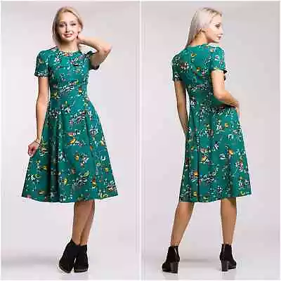 Buy NWT Hell Bunny Vixen Birdy Print Dress Empire Waist Pleats Retro Style Size XS • 57.91£