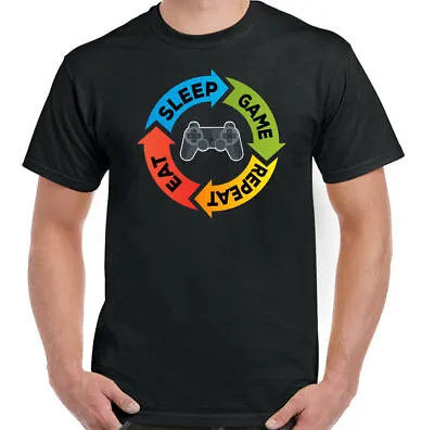 Buy Eat Sleep Game Repeat Mens Funny Gaming T-Shirt Console PS4 XBox PC Controller • 12.99£