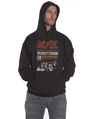 Buy AC/DC Hoodie Wembley 1979 Band Logo New Official Mens Black Pullover • 32.95£