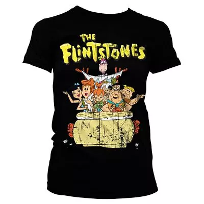 Buy Womens Retro The Flintstones Characters Black T-Shirt - Cartoons TV Merch • 10£