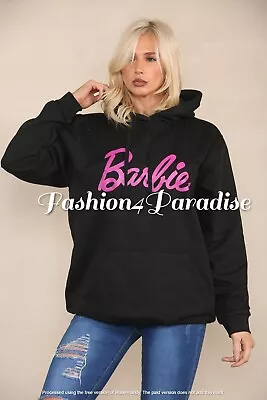 Buy Ladies - Girls Fleece Oversized Pullover Barbie Hoody Logo Print Jumper • 11.99£