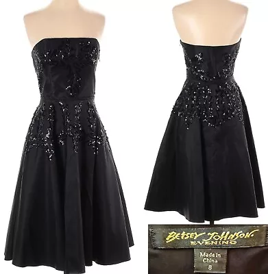 Buy Vintage Betsey Johnson Evening Dress Y2K Black Strapless Floral Sequin Bead 8 • 192.14£