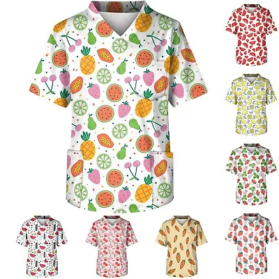 Buy New Men's Short Sleeve V-neck Pocket Fruit Printed Uniform T-shirt • 9.22£