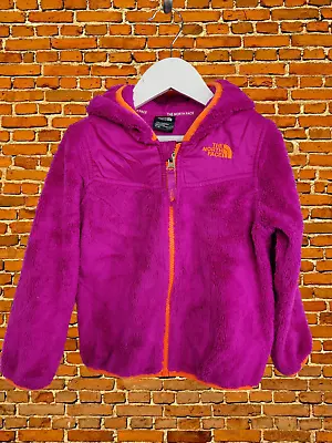 Buy Girls The North Face Age 4 Years Pink Fluffy Fleece Jacket Hooded Zip Up 104cm • 14.99£
