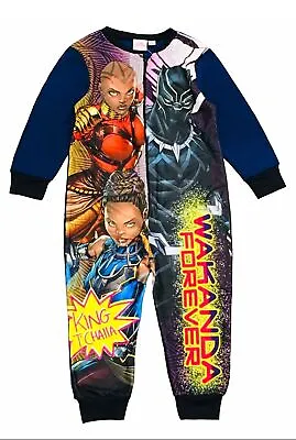 Buy Boys Avengers Black Panther Theme Marvel 1Onesie Fleece Pyjamas Age 3-10 Years • 5.99£