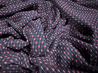 Buy Stretch Double Jersey Fabric, Per Metre - Dobby Spot Jacquard  - Navy & Fuchsia • 6.99£