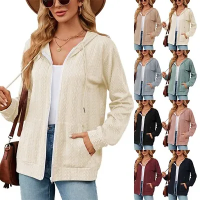 Buy Loose Long Sleeve Hooded Zip Cardigans Pocket Hoodies For Women UK Autumn Ladies • 14.99£