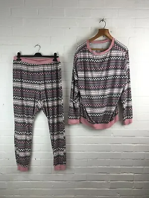 Buy Time To Dream Womens Pink White Black Heart Pattern Pyjama Set Size L #JG • 6.95£
