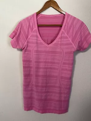 Buy Lululemon Pink Striped Swiftly Tech Short Sleeve Crew (SIZE 10) • 24.63£