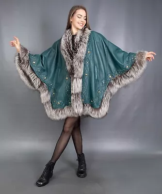 Buy 12392 Glamorous Real Leather Silver Fox Coat Swinger Cape Beautiful Size 4xl • 45.04£
