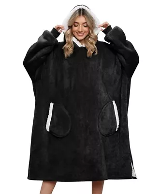 Buy Oversized Hoodie Blanket Jumper Giant  Pullover Pockets Long Sleeves Sherpa Navy • 10.99£