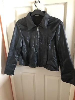 Buy Amaranto Black Ladies Elegant Look 100% Leather Mid Body Jacket Size 20 • 9.99£