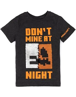 Buy Minecraft T-Shirt Boys Halloween Pumpkin Creeper Flip Sequin Grey Top • 11.95£