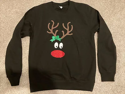 Buy Women’s Black Christmas Novelty Reindeer Sweatshirt Size Medium • 5£