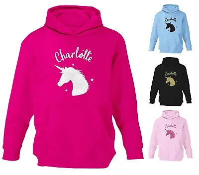Buy Personalised Glitter Unicorn Hoodie Childrens Horse Riding Hoody Top Boys Girls • 15.95£