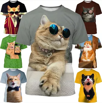 Buy Funny Animal Cat Street Style 3D Printed T-shirt Men's Women Fashion Casual Tops • 9.59£