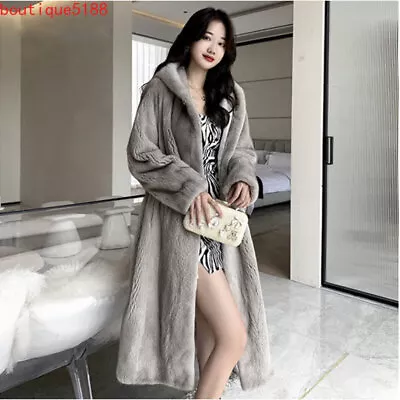 Buy Women Faux Fur Hooded Loose Fit Long Overcoat Warm Trench Coat • 86.31£
