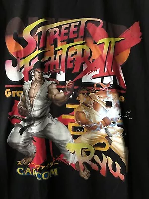 Buy Super Street Fighter 2 Ryu T-shirt XL Black Red Manga Cos Play Gamer Tee Capcom • 80£