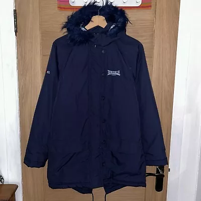 Buy Lonsdale Fishtail Parka Jacket Padded Coat Navy Blue Women’s Size 10 • 15£