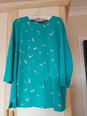 Buy Lovely Ladies Top Size 22 Turquoise With Silver Dragonflies Stretchy Length 26  • 2.99£