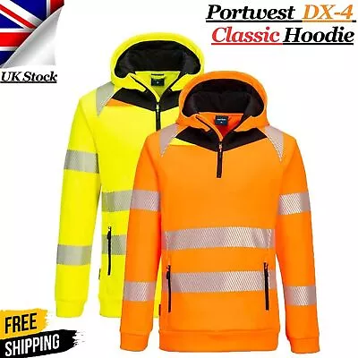 Buy Portwest Hi-Vis Zip Hoodie Reflective Safety Jumper Fleece Workwear Winter Hoody • 10.65£
