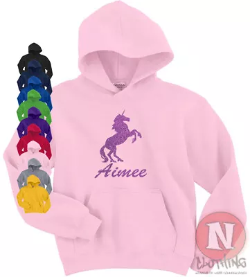Buy Glitter Unicorn Hoodie Kids Adults Top Hoody Personalised Custom Name Printed • 16.99£