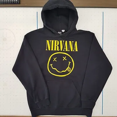 Buy Nirvana Hoodie Sweatshirt Gilden Heavy Blend Medium Black Grunge Good Condition  • 24.95£