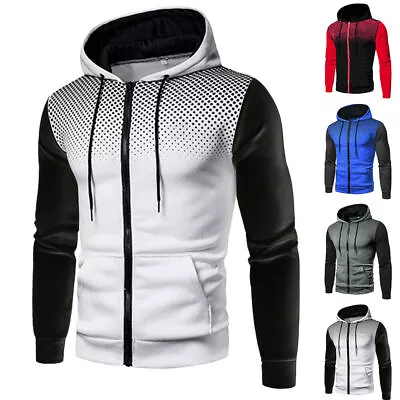 Buy Mans Long Sleeve Zip Up Hoodie Hooded Jacket Dot Printed Casual Sweatshirt Coat♢ • 14.77£