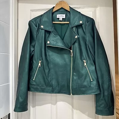 Buy Joseph Ribkoff Biker Jacket Metallic Emerald Faux Leather Size 14 New No Tags  • 65£
