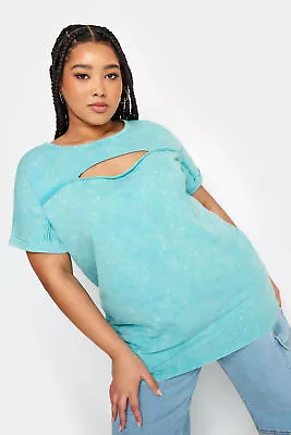 Buy Yours Curve Women's Plus Size Acid Wash Cut Out T-Shirt • 20.99£