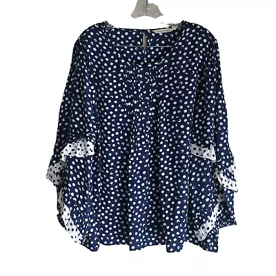 Buy Soft Surroundings Women's Blouse Size XL Polka Dot Pleated Peasant Boho Cottage • 43.20£