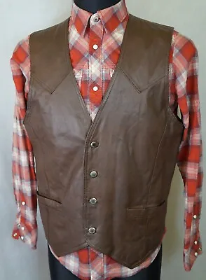 Buy Men's 'john F. Gee' Real Leather Biker Style Vest Gilet Brown Size 004 Large • 29.99£