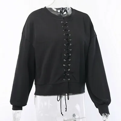 Buy Gothic Women Hoodie Punk Sweatshirt Shirt Lace Up Tops Pullover Retro • 28.43£