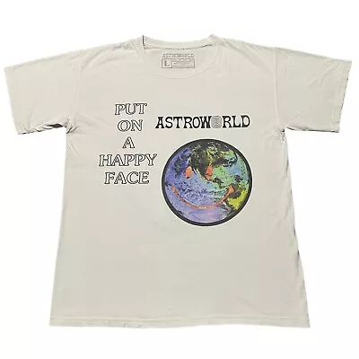 Buy Travis Scott AstroWorld T-Shirt Put On A Happy Face Down To Earth Tee Mens Large • 29.99£