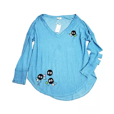 Buy Spirited Away Soot Sprite Konpeito Waffle Knit Frayed Cut Edge Shirt Blue Size L • 24.08£