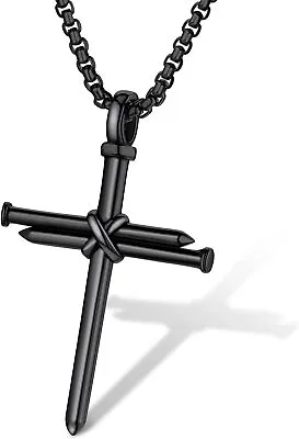 Buy Supcare Men's Cross Necklace, Catholic Jewellery 08. With Nail (black)  • 25.90£