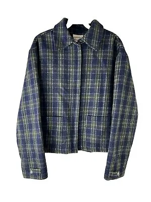 Buy VTG Y2K Womens Medium Wool Plaid Cropped Jacket Shirt Shacket Grunge • 38.96£