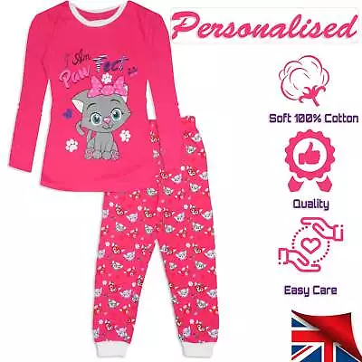 Buy PERSONALISED Long Sleeve Cotton Pyjama Set For Girls • 14.99£
