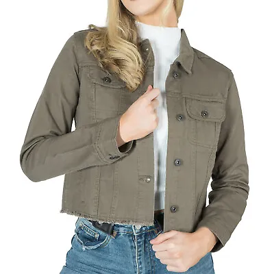 Buy Women's Ladies Classic Distressed Cotton Denim Button Up Crop Casual Jean Jacket • 17.99£